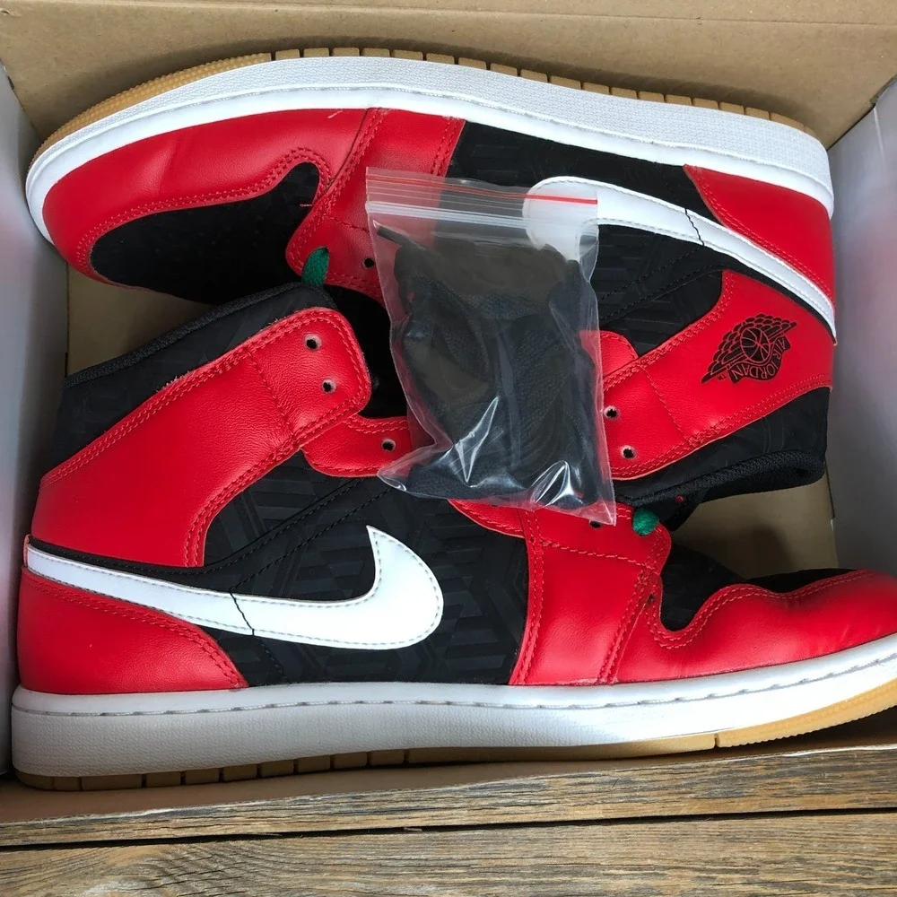 Size 11.5- Air Jordan 1 SE Mid Christmas Black Fire Red Malachite Used With Box